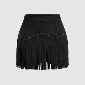 Veloura Black Fringe Studded Mini Skirt Western Country Look | Summer Skirt